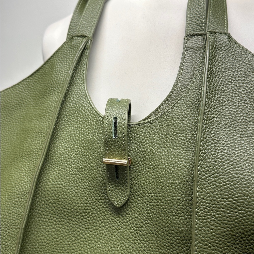 Tote Le Monde Milan Genuine Leather Tote Bag Shoulder Purse Olive Green Gold - Picture 5 of 13